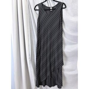 Chalet Black White Pinstripe Bias Cut Sleeveless Asymmetrical Maxi Dress M USA